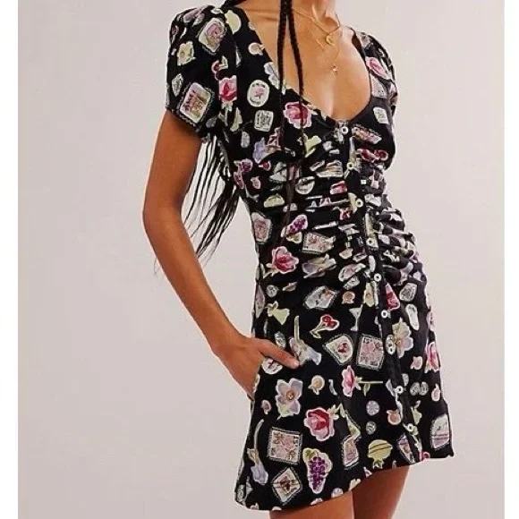 NWOT Free People Oakley Patterned Mini Dress - Picture 1 of 5